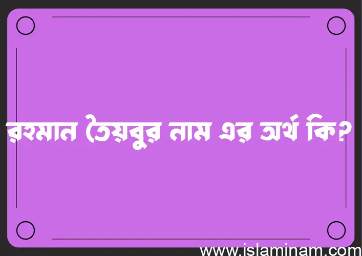 রহমান তৈয়বুর নামের অর্থ কি? রহমান তৈয়বুর নামের ইসলামিক অর্থ এবং বিস্তারিত তথ্য সমূহ